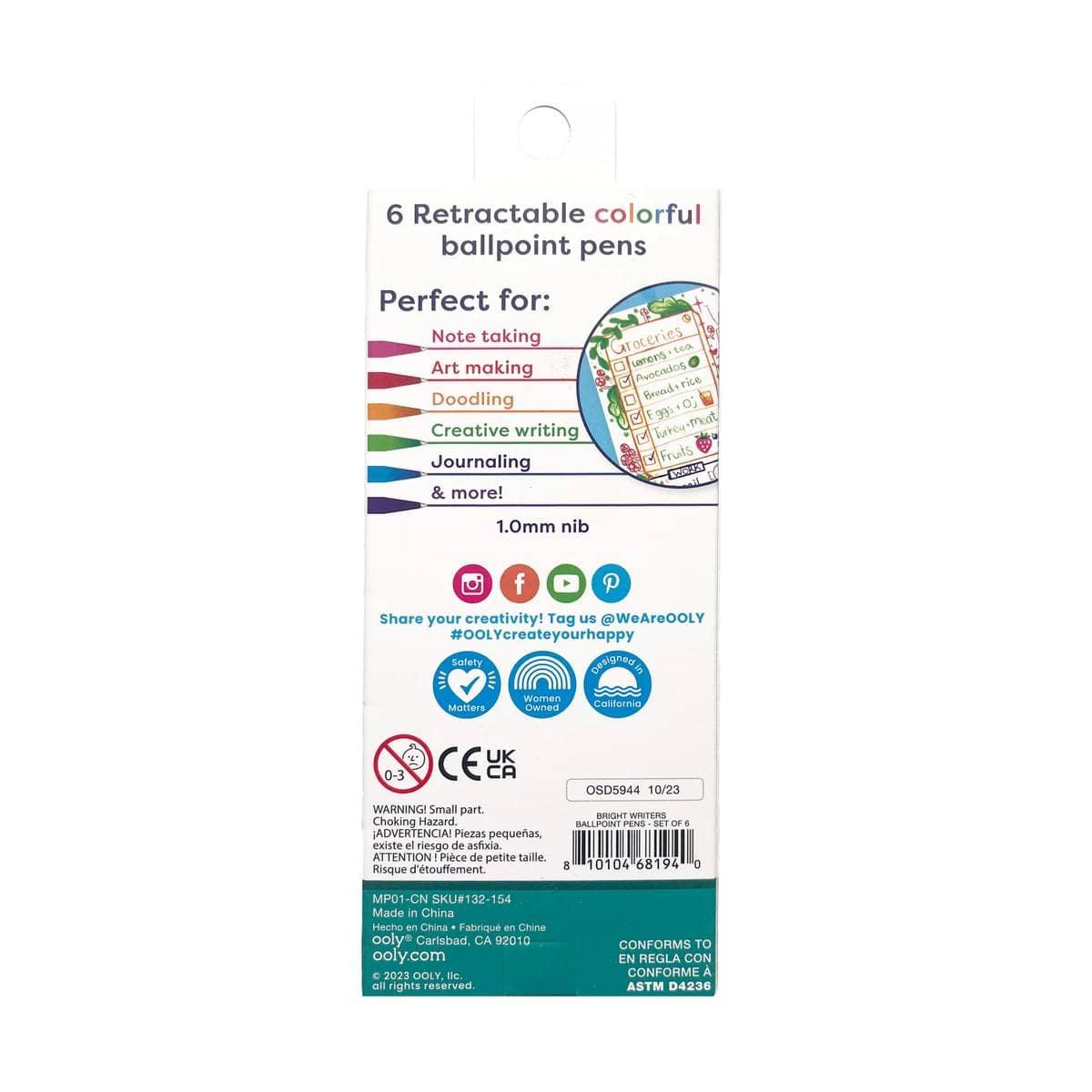 Bright Writers Colored Ballpoint Pens - Set of 6 - Leah Jean Boutique