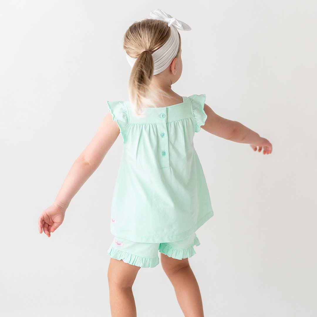 Girls Light Aqua Square Neck Flutter Tank Knit - Leah Jean Boutique