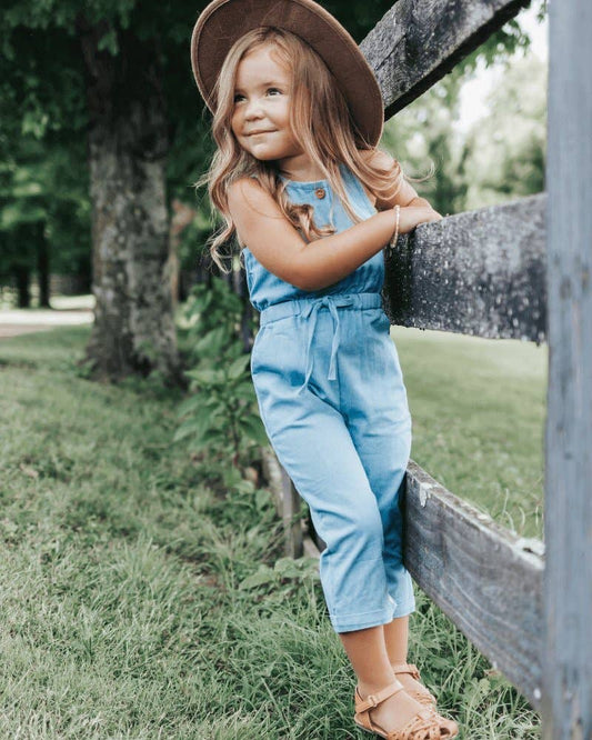 Ari Button Front Denim Jumpsuit - Light Wash - Leah Jean Boutique