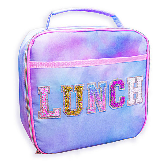 Tie Dye Glitter Varsity Letter Insulated Lunch Bag Lunchbox