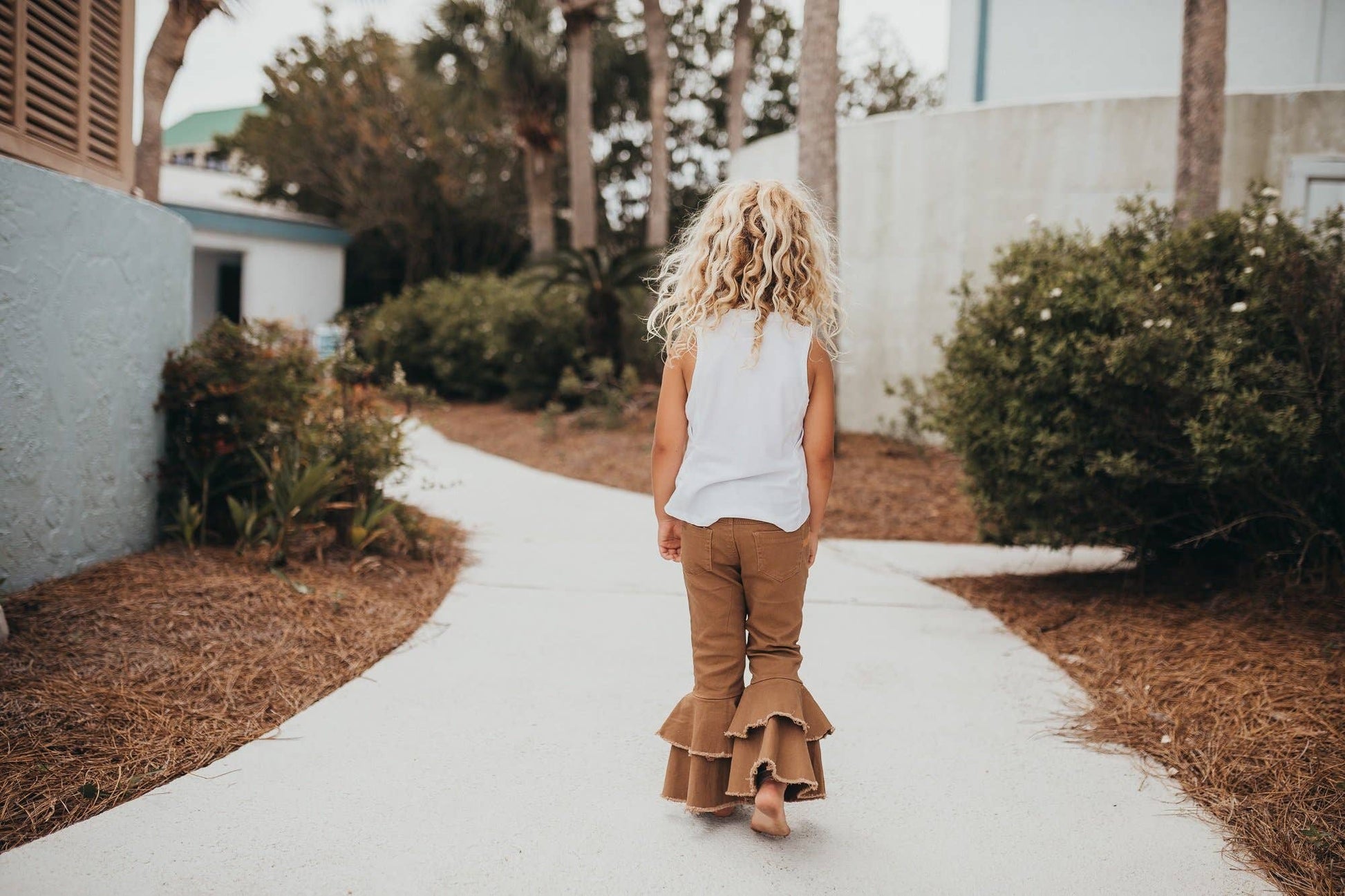 Khaki Denim Double Ruffle Jeans - Leah Jean Boutique