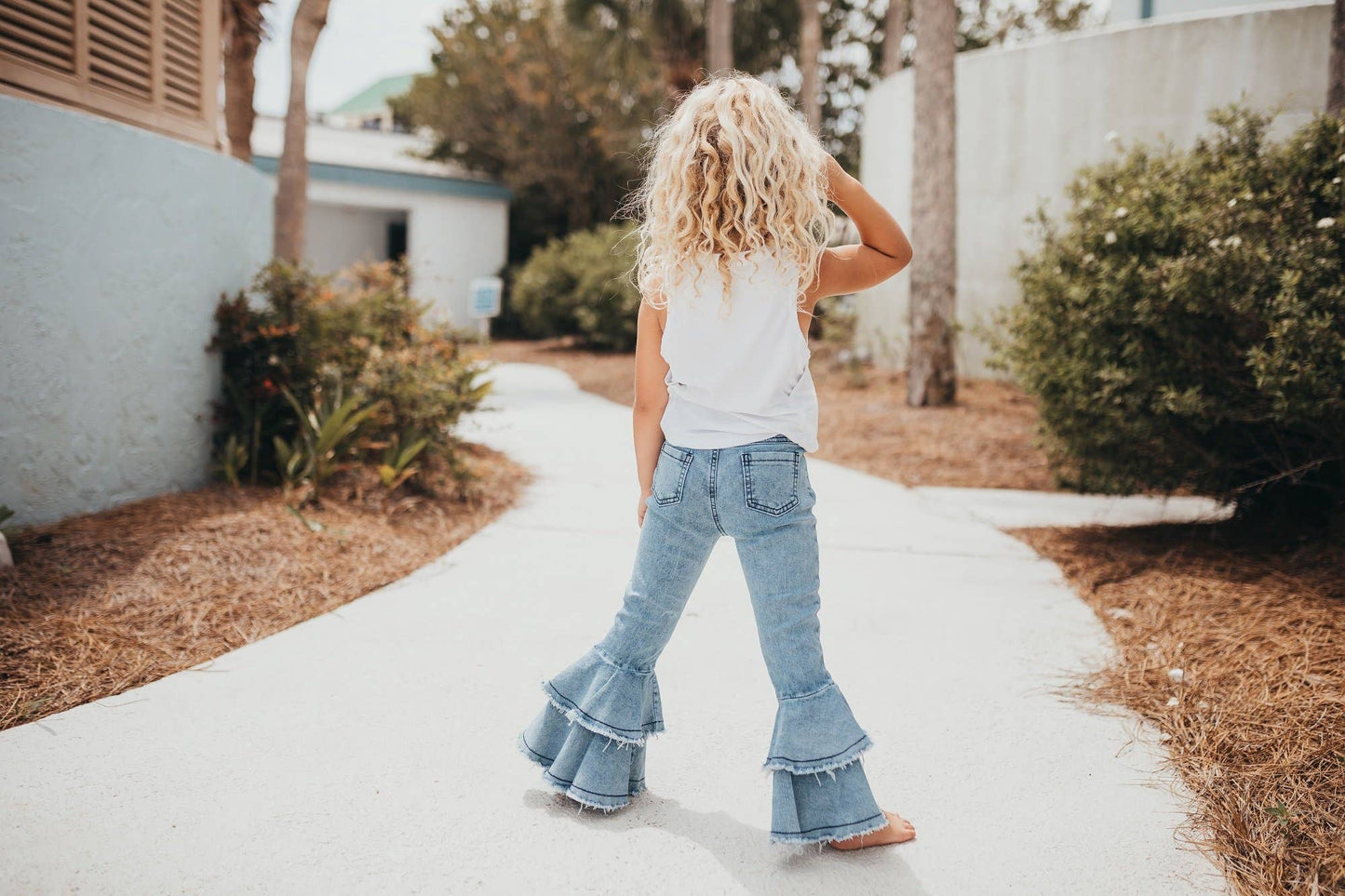 Light Wash Denim Double Ruffle Jeans - Leah Jean Boutique