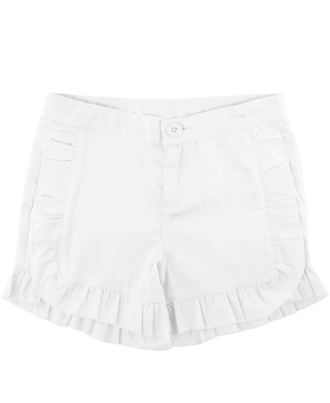 Girls White Ruffle Trim Woven Shorts - Leah Jean Boutique