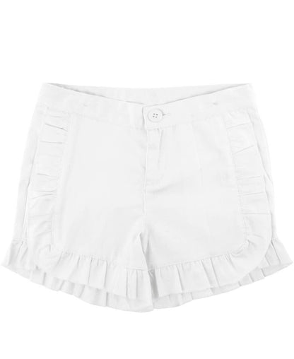 Girls White Ruffle Trim Woven Shorts - Leah Jean Boutique