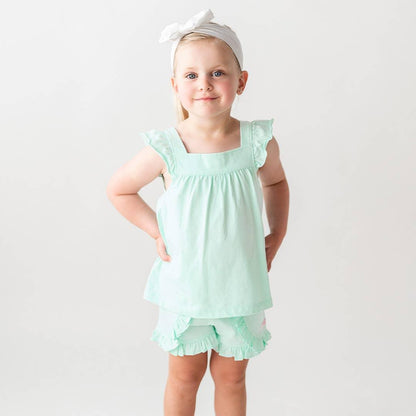 Girls Light Aqua Square Neck Flutter Tank Knit - Leah Jean Boutique