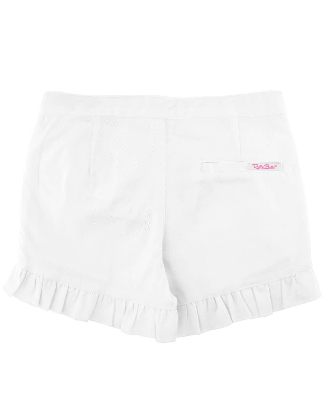 Girls White Ruffle Trim Woven Shorts - Leah Jean Boutique