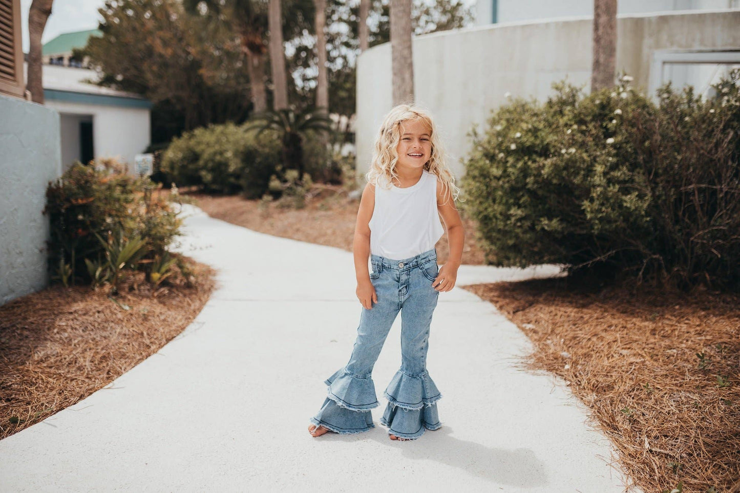 Light Wash Denim Double Ruffle Jeans - Leah Jean Boutique