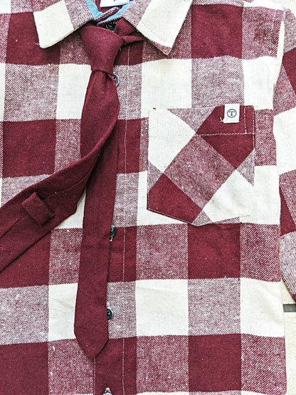 Burgundy Flannel Shirt with Tie - Leah Jean Boutique