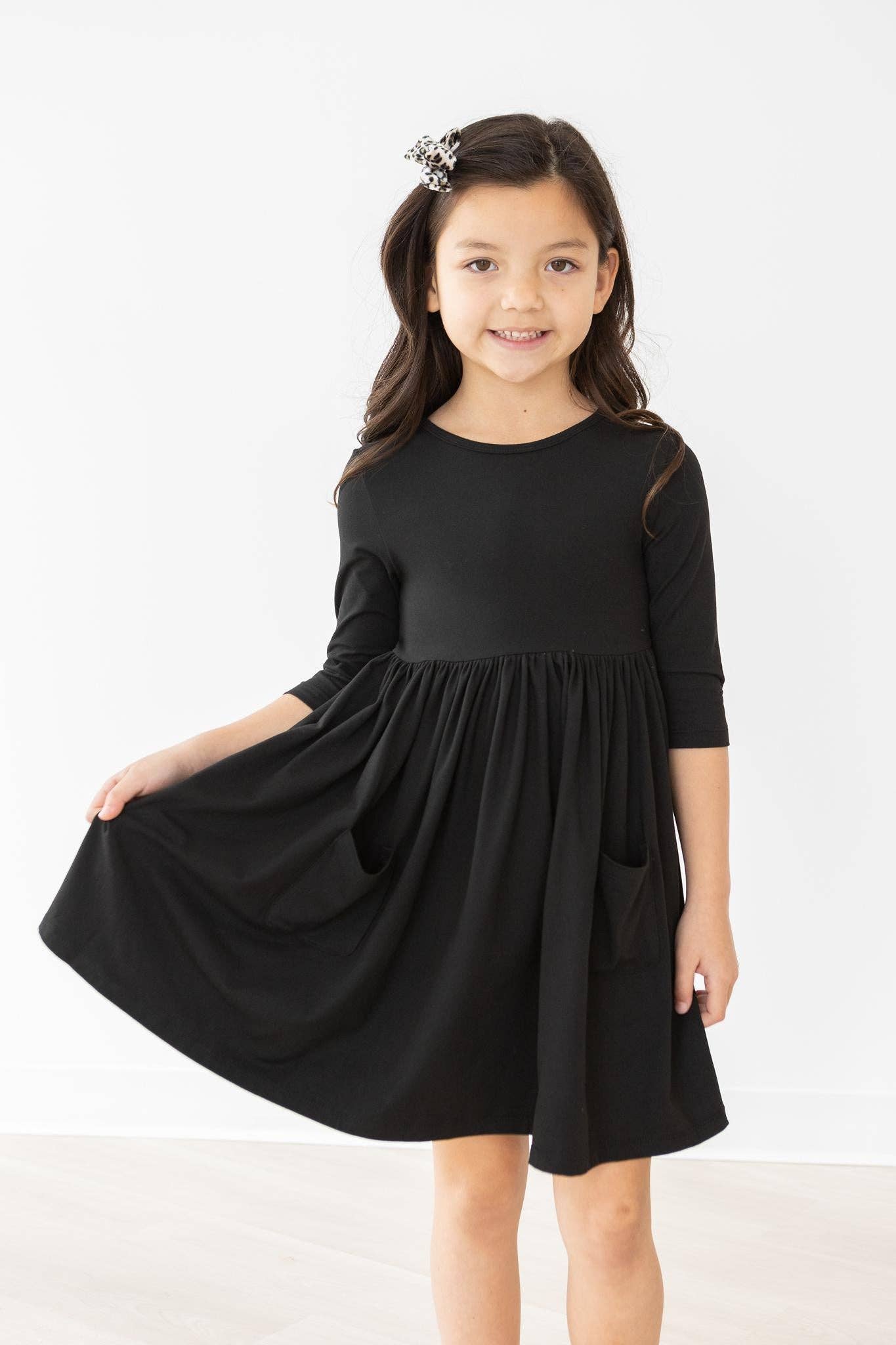 Black 3/4 Pocket Twirl Dress - Leah Jean Boutique