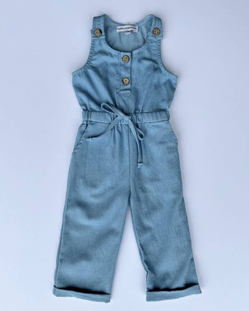 Ari Button Front Denim Jumpsuit - Light Wash - Leah Jean Boutique