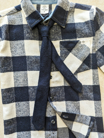 Navy Flannel Shirt with Removable Tie - Leah Jean Boutique