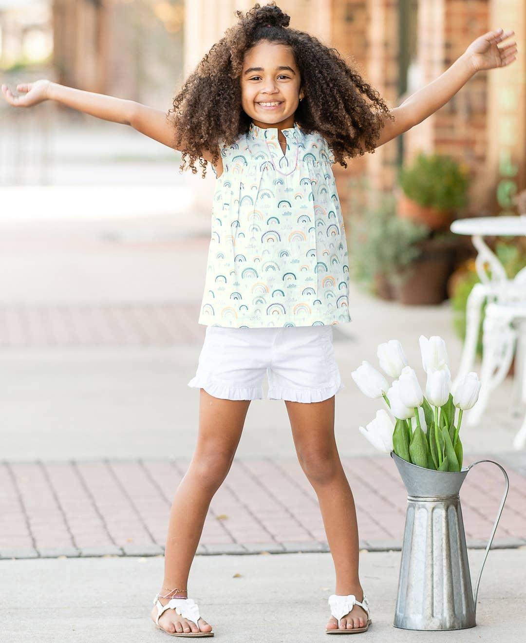 Girls White Ruffle Trim Woven Shorts - Leah Jean Boutique