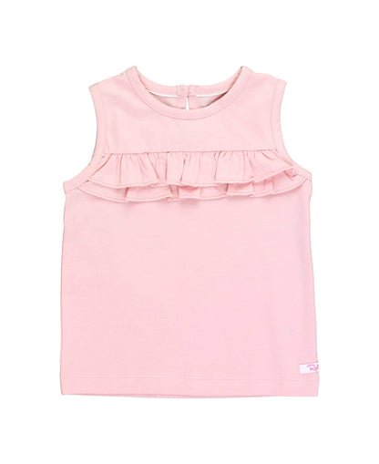 Girls Pink Knit Ruffle Trim Tank - Leah Jean Boutique