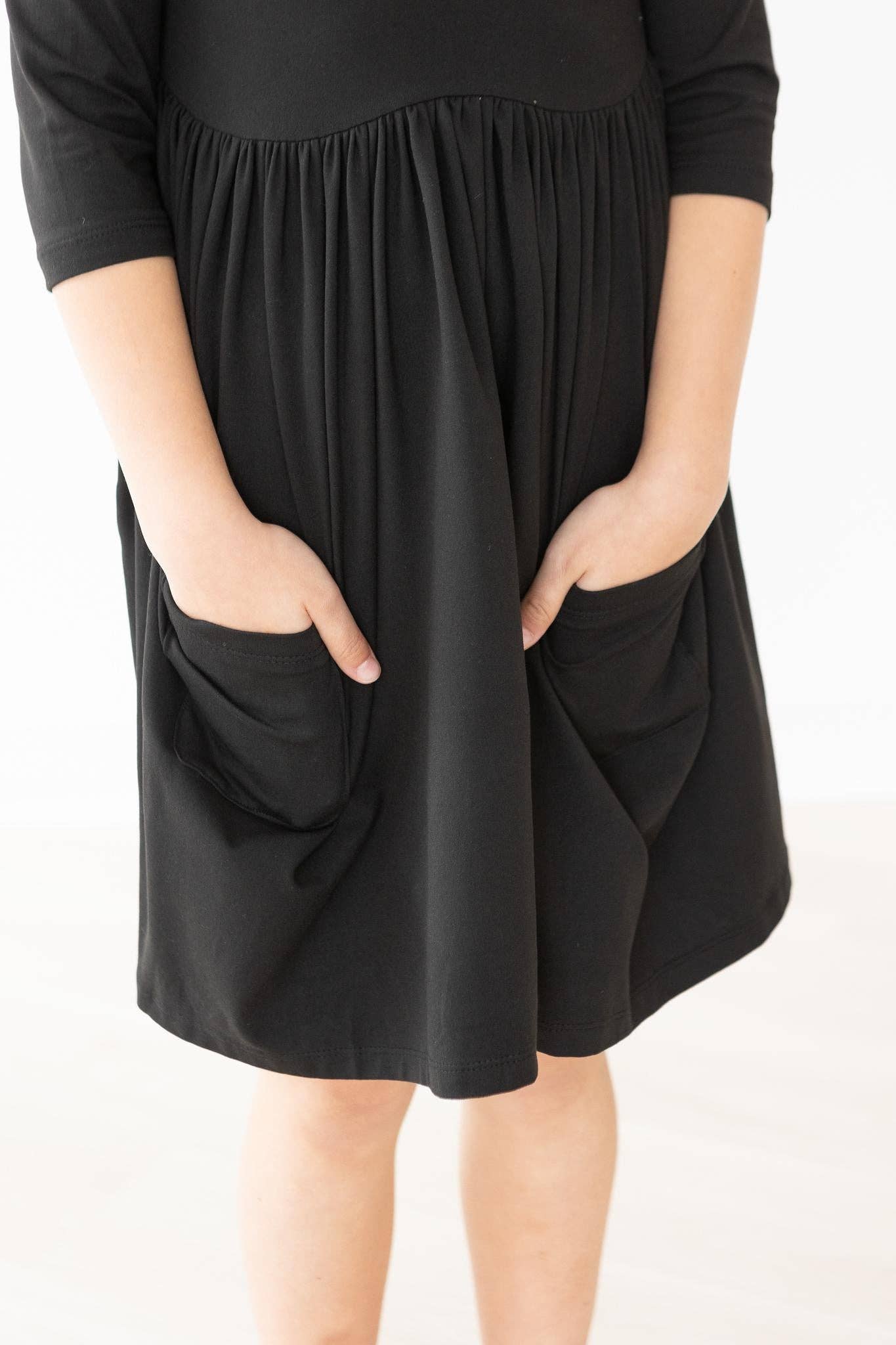 Black 3/4 Pocket Twirl Dress - Leah Jean Boutique