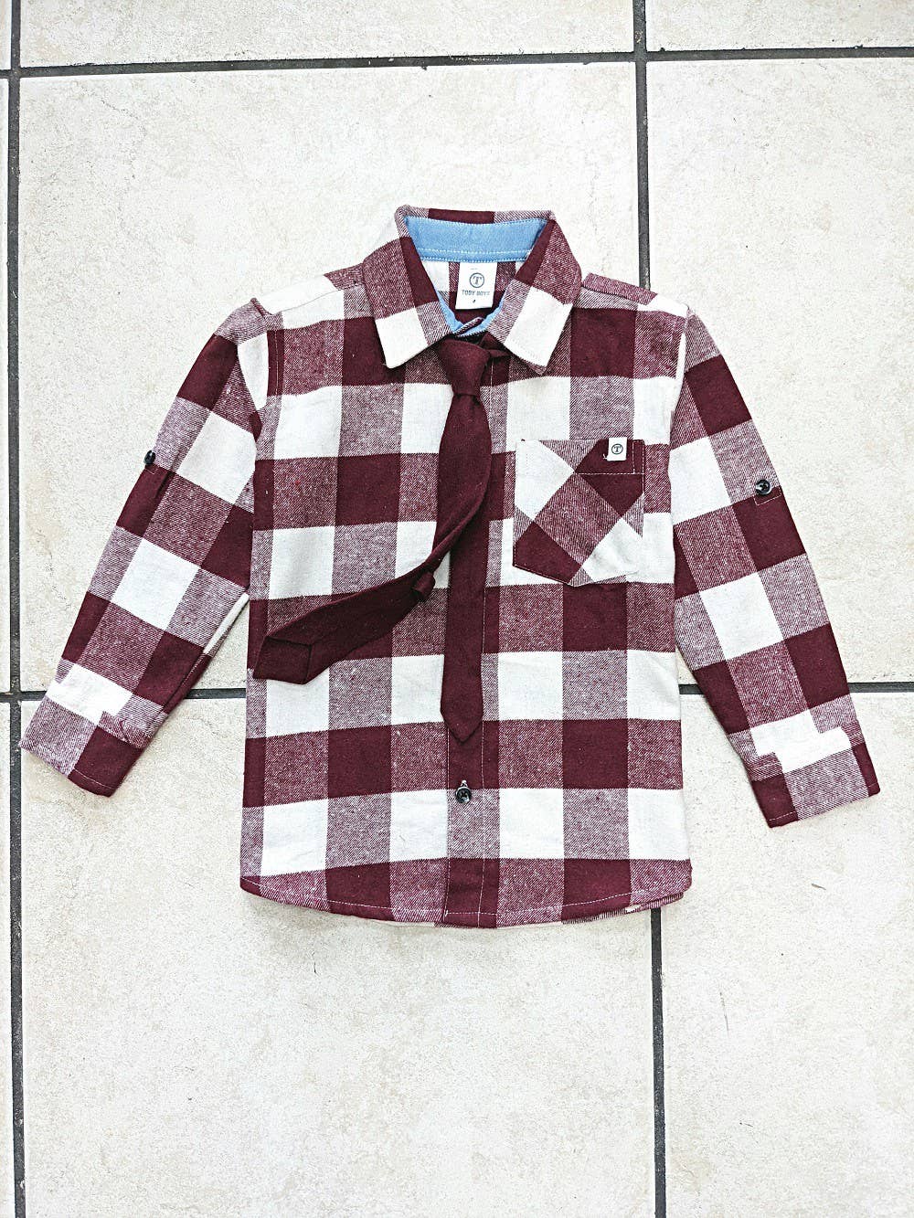 Burgundy Flannel Shirt with Tie - Leah Jean Boutique