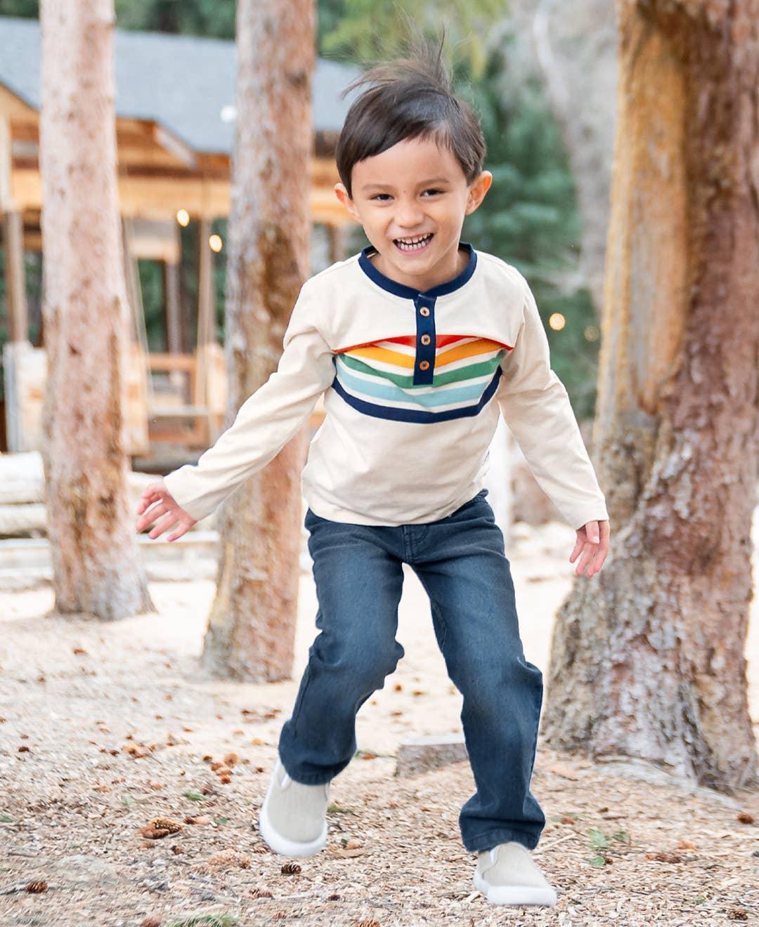 Boys Heather Oatmeal Knit Long Sleeve Henley Tee