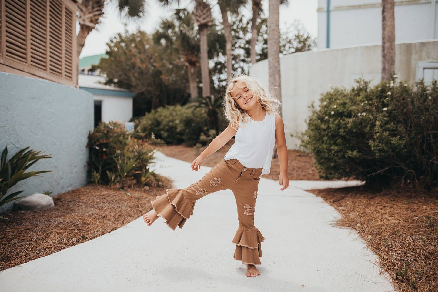 Khaki Denim Double Ruffle Jeans - Leah Jean Boutique