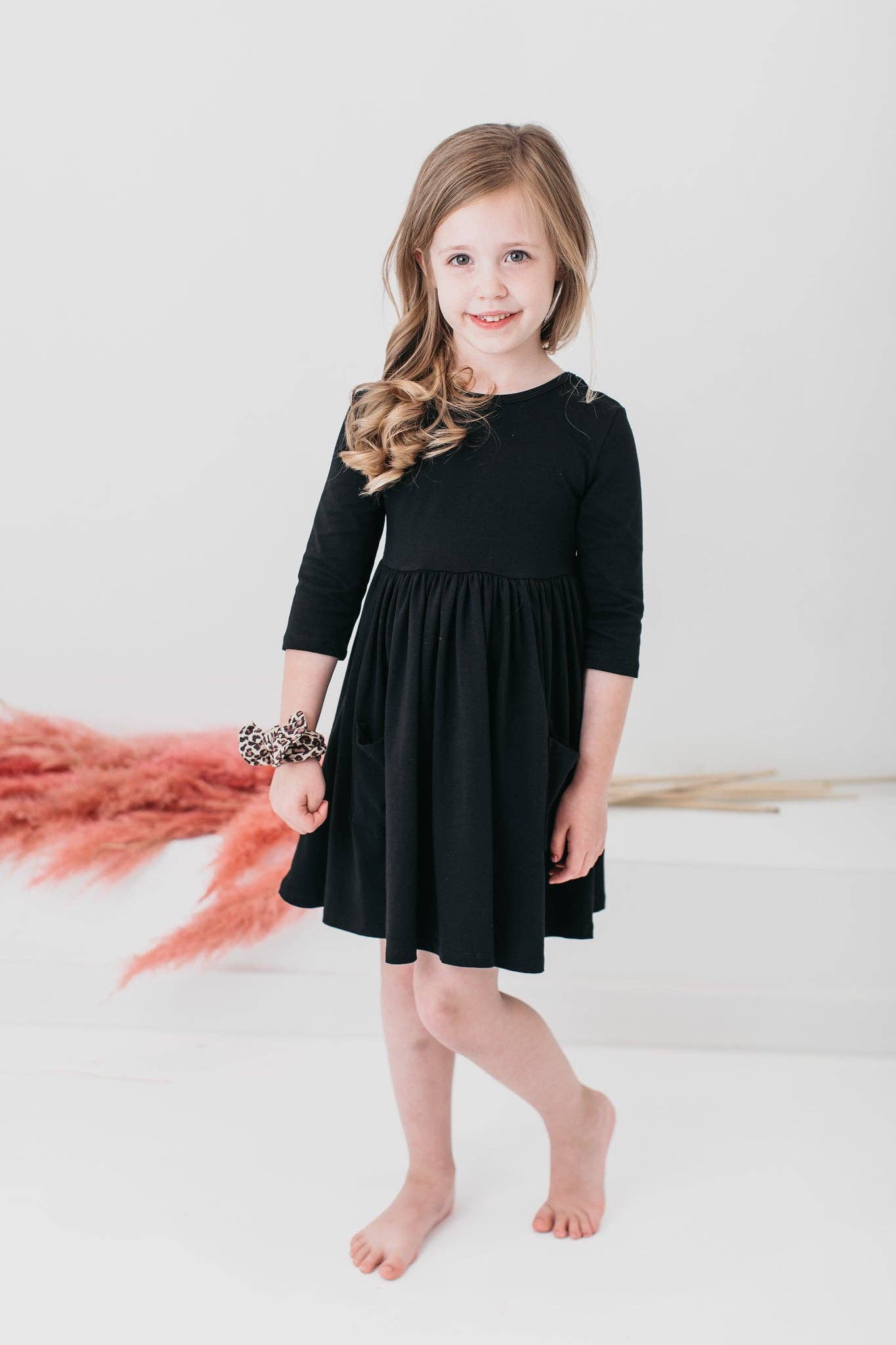 Black 3/4 Pocket Twirl Dress - Leah Jean Boutique