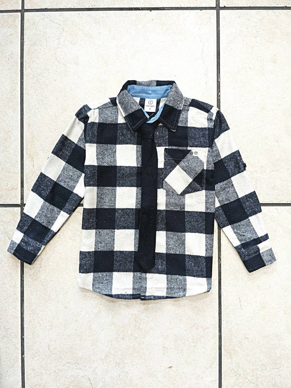 Navy Flannel Shirt with Removable Tie - Leah Jean Boutique