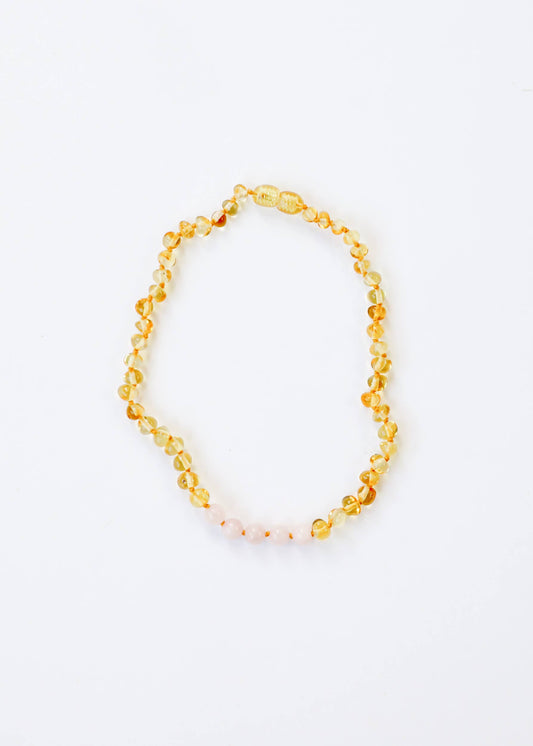 Polished Honey Amber + Rose Quartz || Necklace