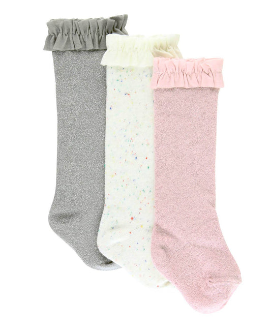 Paquete de 3 calcetines Confetti en color marfil, gris brillante y rosa ballet