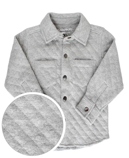 Heather Gray Quilted Knit Long Sleeve Button Down Shirt