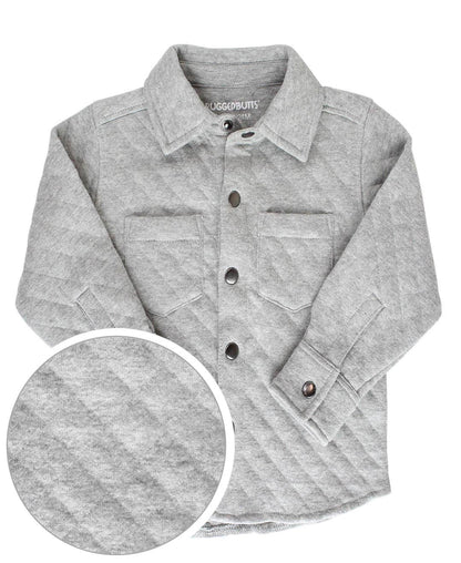 Chemise boutonnée à manches longues en tricot matelassé gris chiné