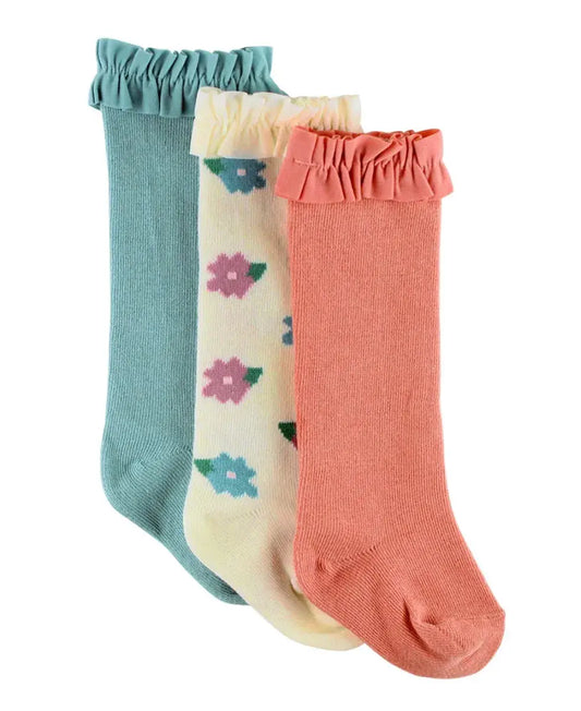 Paquete de 3 calcetines hasta la rodilla en azul antiguo, floral y terracota