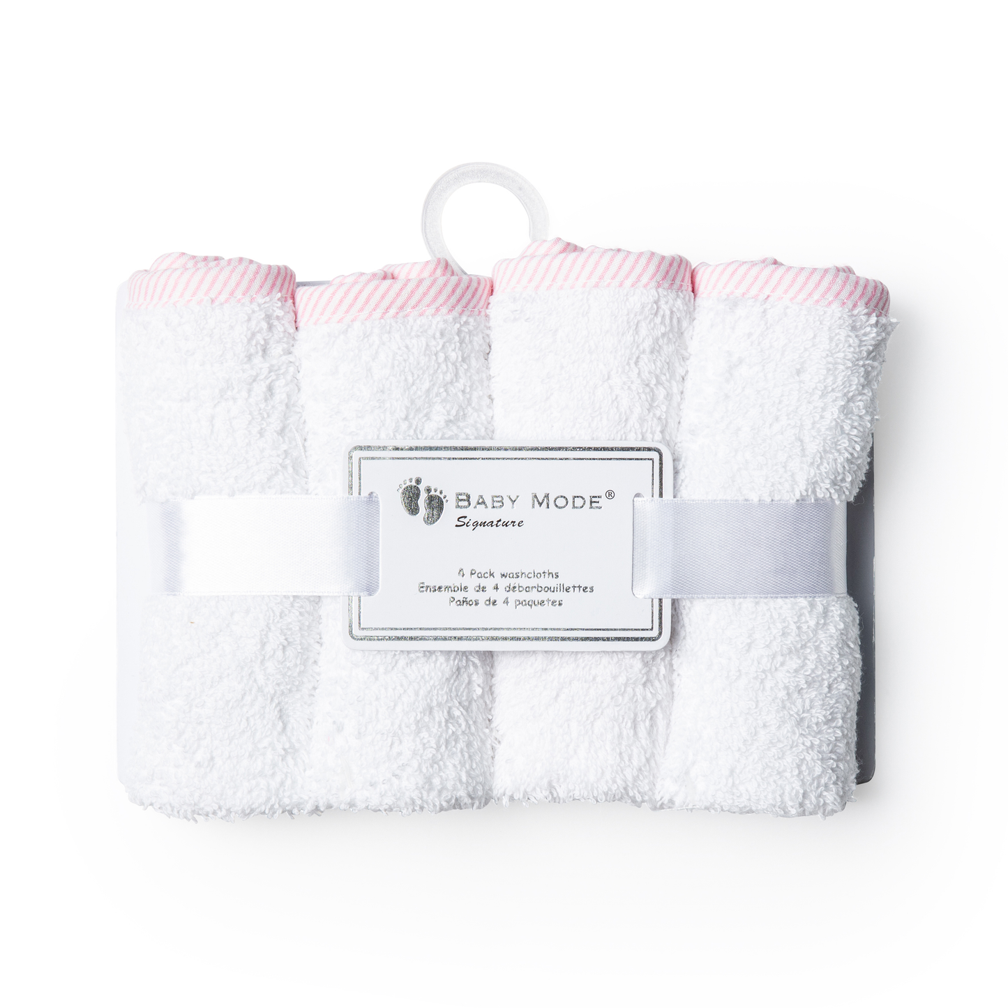 White & Pink Washcloth - Set of 4