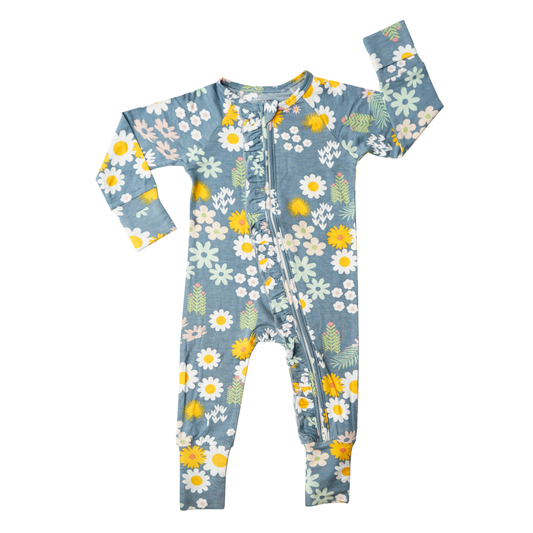 Pijamas de bambú Blue Daisy Pijamas para bebés Pijamas Footie